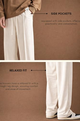 Image of CREVIO Men's Loose Fit Wide Leg Trousers with Elastic Waist & Drawstring - Casual Baggy Straight Pants for Men, Soft Comfortable Lounge Travel Street Style Trousers