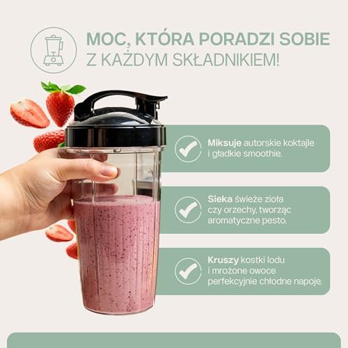 4Swiss Blender Kielichowy Kuchenny Mikser Elektryczny do Smoothie Koktajli Owoców Warzyw Mixer Małe AGD Wysokiej Mocy Wielofunkcyjny Lód Kruszenie Blendowanie Urządzenie Kuchenne – NB102 Czarny