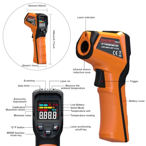 Image of Infrared Thermometer Laser Temperature Gun for Griddle,Grill,Pizza Oven,Candy,Fridge, Digital IR Thermometer Temp Gun with -58℉ to 1112℉,Color LCD,Cal Calibrate, Adjustable Emissivity,Min Max Measure