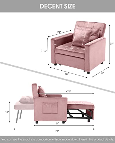 Xspracer Convertible Chair Bed, Sleeper Chair Bed 3 In 1, Adjustable Recliner,Armchair, Sofa, Bed, Flannel, Pink, Single One #TOP1