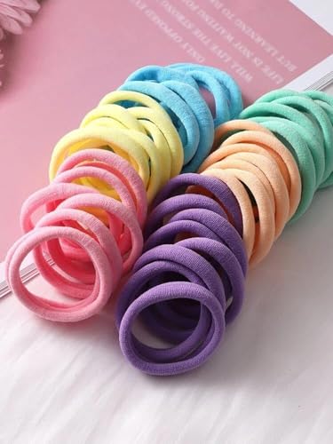 Image of Elina 30 Light Elastic Ponytail Holder Hair Rubber Ties Head Bands Soft Cotton Thick Thin Hair Wear for School Girls, Kids, Women Accessories (Pack of 30)(Light)