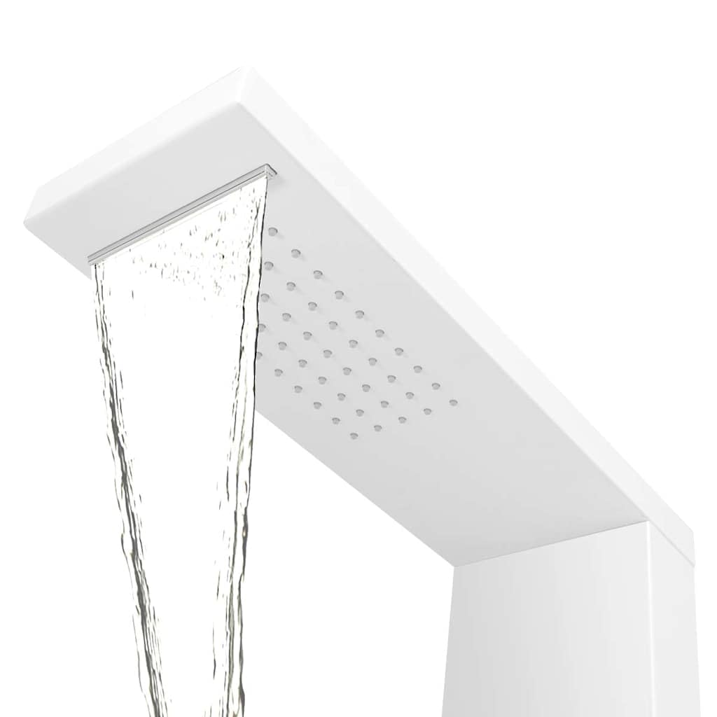 Sistema di pannelli doccia in alluminio bianco opaco, 15 x 47 x 130 cm, con 4 modalità di pioggia, cascata, massaggio e soffione doccia, ugelli in silicone contro il calcare