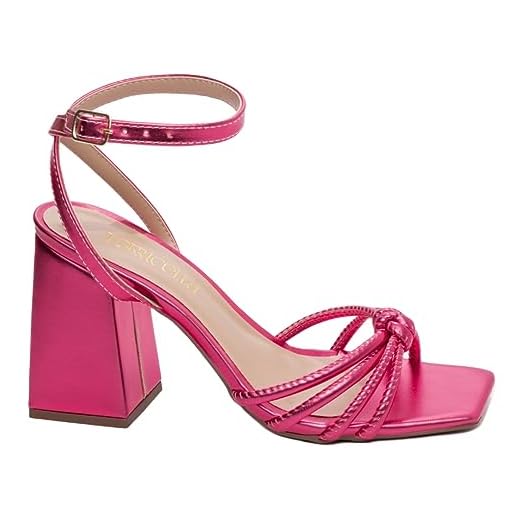 Sandália Salto Grosso Feminina Metalizado Pink Torricella Cor:Rosa;Tamanho:35