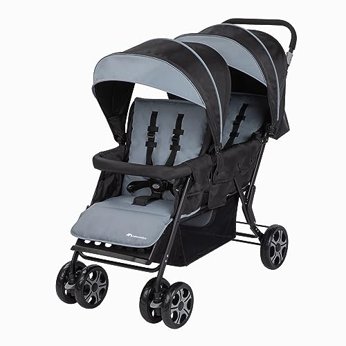 Bebeconfort Teamy Silla de paseo gemelar, cochecito doble tándem ligero y compacto, pesa sólo 12,5 kg, con funda de lluvia y cubrepiernas incluidos, color Shadow block (gris)