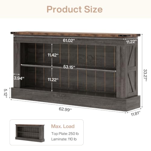 Image of Tribesigns Farmhouse TV Stand for 55-70 Inch TV, 63 inch Entertainment Center with Storage, Modern TV Console Table for Living Room, Bedroom (Gray and Brown)
