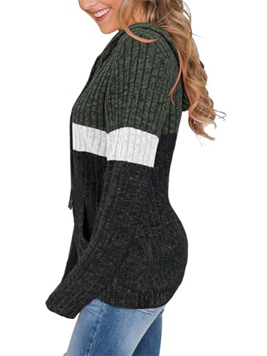 MixShe Women’s Color Block Knit Hoodie – Casual Long Sleeve Pullover Sweater Tops with Pocket