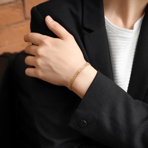 FEGER 14K Gold Mesh Chain Bracelet for Women and Men Dainty Gold Bracelets Gift for Women(6.5''-8.5'')3