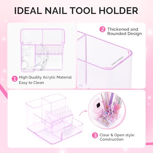 Image of MelodySusie Nail Drill Holder, 21 Holes Nail Drill Bits Holder, Professional Acrylic Nail Tools Storage Box, Organizer Displayer for Manicure Efile Accessories Nail Drill Kit, Salon Home, Light Purple