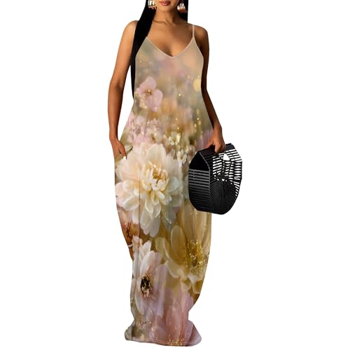 Image of SUZONANA Women's Plus Size Summer Dresses Spaghetti Print Maxi Dresses Long Loose Sundresses