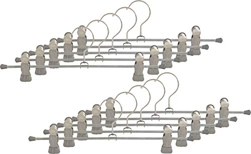 MAWA Cintres à Pinces, Lot de 10, en Métal, Gain de Place, pour Pantalons et Jupes, Clips avec Revêtement Antidérapant, Crochets Rotatifs à 360°, 30 cm, Argenté