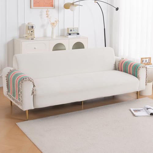 Image of HOKIPO 'Artisan Boho Series' 450 GSM Sofa Arm Cover | Cotton Acrylic Jacquard Fabric Armrest Cover with Tassel, 50x70 cm, 1 Pair, Mint Green (IN-899-A7*2SC)