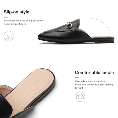 Image of Minorsu Buckle Mules for Women Flats Loafers Shoes for Work Office Business | Slip on,Round Toe,Backless,Slides, Casual
