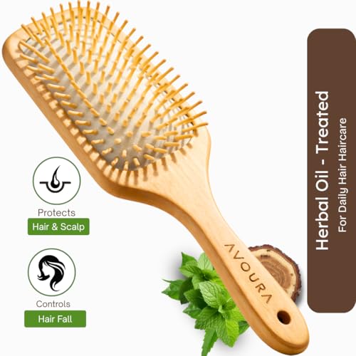 Image of Neem Wooden Hair Care Set (2-in-1), Soaked in 21+ Herbs Amla & Bhringraj Oils | Anti-Static Detangling, Reduces Dandruff, Frizz & Breakage(Wooden Hair Brush & Wide Tooth Comb)