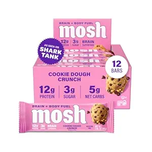 MOSH Cookie Dough Crunch Keto Protein Bars, High Fiber, Low Carb, Gluten Free, High Protein, Brain Healthy Snack, 12 Count