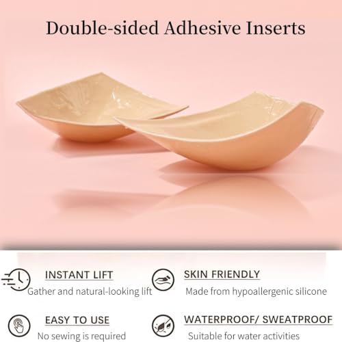 Image of DEPOVOR Double-Sided Adhesive Bra Inserts, Large Size Lightly Padded for D+ Cups, Reusable Lifting Enhancers for Large Busts