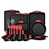 Maison arts 18 piece nonstick carbon steel baking pans set black stackable bakeware sets for cooking 500f oven safe cookie sheets loaf muffin pizza pie roundsquare pan with silicone grips  urban country home decor