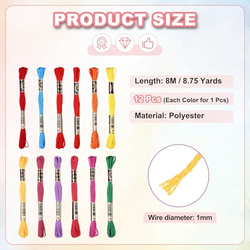 Image of PATIKIL 12 Skeins Embroidery Floss Polyester Embroidery Threads Bracelets String for Cross-Stitch Hand Embroidery, Christmas Green
