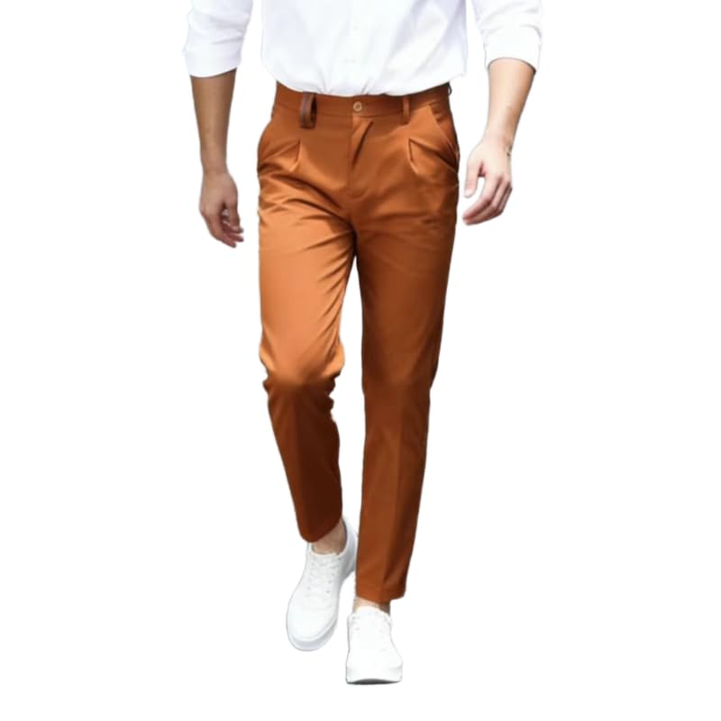 Mens Solid Color Slim Straight Fit Dress Pants Stretch Business Casual Trousers
