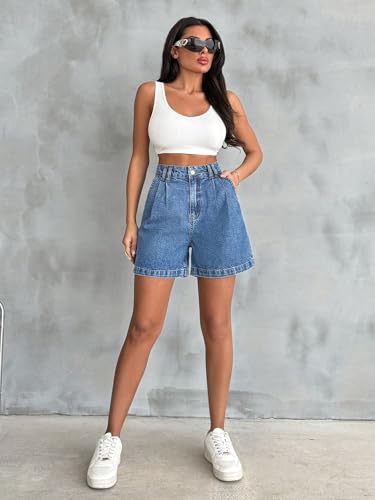 Image of Shasmi Girl's & Women's High Waisted Denim Shorts, 2025 Fashion Vintage Wash, Straight Cut (Short 234)
