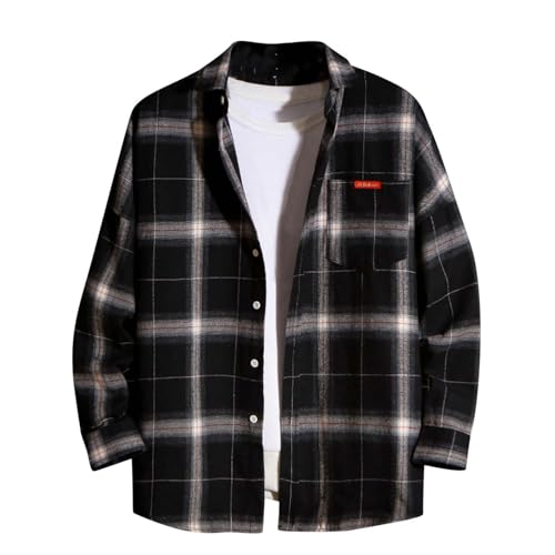 Mens & Boys Plaid Shirt Jacket Long Sleeve Button Down Flannel Shirts Casual Lightweight Jacket Fall Coat Outwear