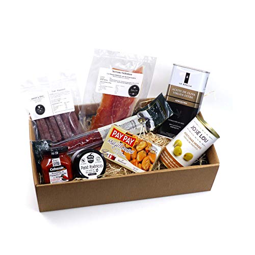 Geschenkbox SCHLEMMERBOX mit Olivenöl, Salami und spanischen Tapas und Feinkost Delikatessen | Präsentkorb | Geschenkkorb aus Spanien