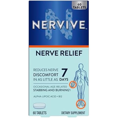 Nervive Nerve Relief, with Alpha Lipoic Acid, to Help Reduce Occasional Nerve Discomfort in as Little as 7 Days, ALA, Vitamins B12, B6, & B1, Turmeric, Ginger, 60 Tablets (Packaging May Vary) Cover