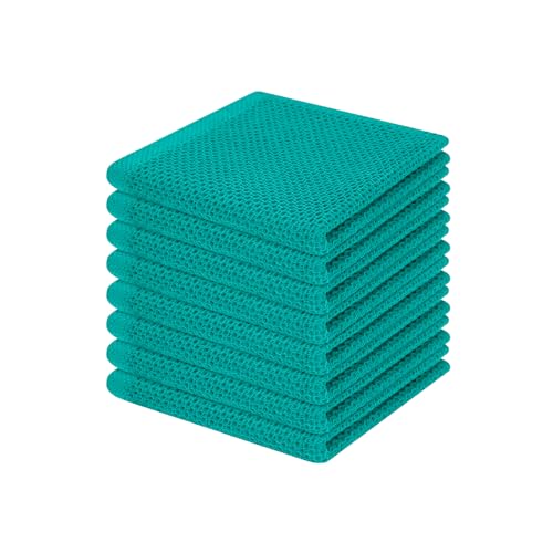 Image of Homaxy 100% Cotton Waffle Weave Kitchen Dish Cloths, Ultra Soft Absorbent Quick Drying Dish Towels, 12 x 12 Inches, 8-Pack, Teal