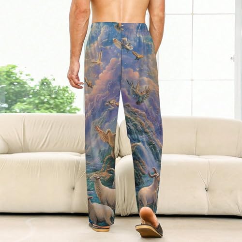 Magical Mythology Goat God Birds Womens Mens Pajama Pants Lounge Sleep PJ Bottoms with Pockets2