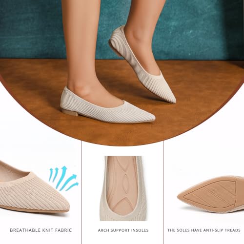 Image of Flats for Women Pointed Toe Knit Foldable Ballet Flat Shoes | Stretch knit upper,built-in arch support,cushioned insole,foldable lightweight design,non-slip sole,office and casual wear