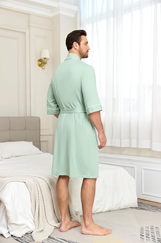 Image of COLORFULLEAF 100% Cotton Men's Bathrobes Summer Kimono Short Sleeve Lightweight Soft Breathable Spa Robe for Men