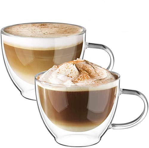 ecooe Doppelwandige Cappuccino Tassen Glaser Latte Macchiato Glaser Set 2-teiliges 350ml (Volle Kapazität) Trinkgläser Kaffeeglas φ8.5 * 10.5cm