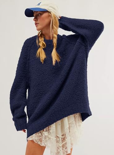 Image of Beaully Women's Oversized Crewneck Sweaters | Oversized style, Tunic sweater, Fuzzy knit, Soft knit, Loose fit, Drop shoulder