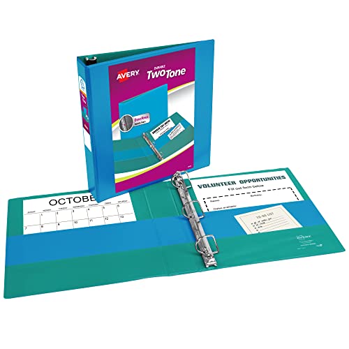 Image of Avery Two-Tone Durable View 3 Ring Binder, 1.5 Inch Slant Rings, Pool Blue /Teal, 375 Sheet Capacity, 2.1 inch Wide Spine, Holds 8.5 inch x 11 inch Paper, 4 Pockets, for School & Office Organization (17292)