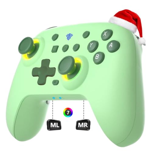 Image of SZYUYU Switch Controller for Nintendo Switch, Switch Pro /OLED /Lite /PC | Switch Controller with 7 Colors LED Light /3-level TURBO Adjustable,4-Speed Dual Vibration, Wake Up, 6-Gyro Axis Motion, Green