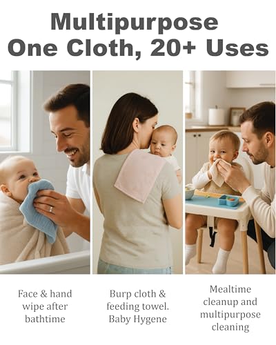Baby Wash Cloth - 6-Layer Cotton Gauze Super Absorbent for Newborn Bath Time - Gentle Shower Cloth & Baby Essentials 4-Pack - Image 3