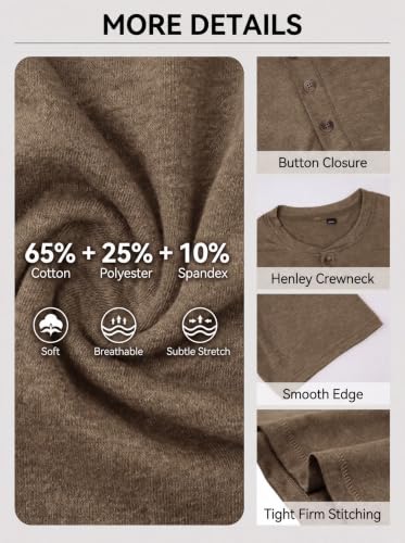 Image of Lexiart Mens Fashion Henley Shirts Long Sleeve Button Cotton T-Shirt with Pocket