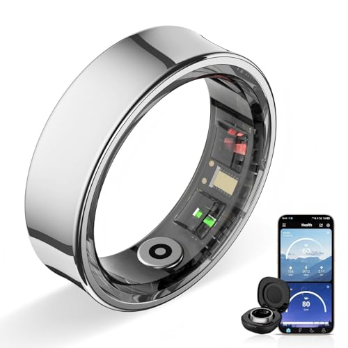 Potewek Smart Ring Health Tracker Fitness & Sleep Monitoring Ring with Heart Rate & Blood Oxygen Waterproof Activity Tracker Rings for Men Women Compatible with iOS & Android (Silver 10)