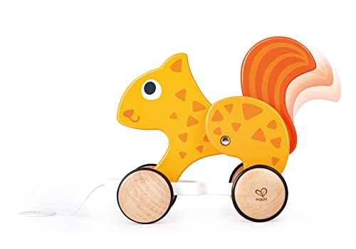 Image of Hape: Pull Along - Squirrel - Orange - Wooden Animal Toy, Rubber Rimmed Wheels, Encourage Walking, Push & String Pull, Kids Baby Toddler, Ages 12 mo+