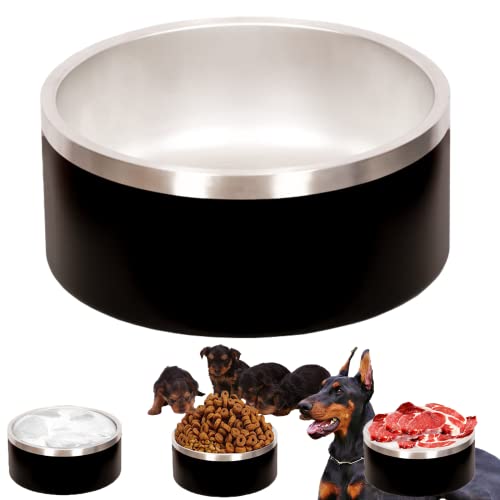 100 Oz Black Dog Water Bowls for Dogs, Extra Large Outerdoor Dog Bowls Stainless Steel Cats Puppy Insulated Compound Festival Gifts for Dogs Mom Family Lover (100OZ, Black)