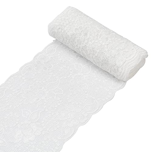 GORGECRAFT Rouleau de Dentelle de 5 mètre Tissu de Bordure en Dentelle Blanche de 15 cm de Large pour Bricolage, Couture, Vêtements, Embellissements, Nappe,...