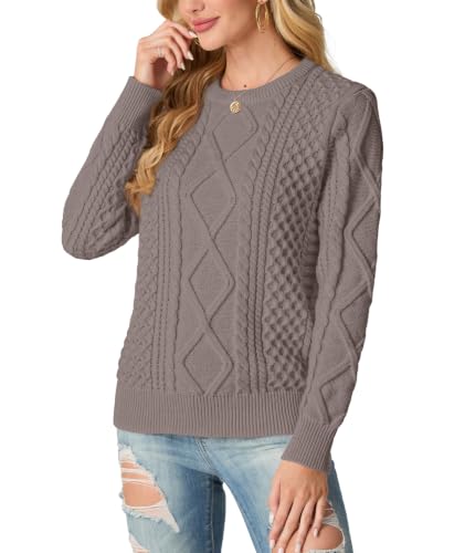 Image of GRECERELLE 2026 Womens Fall Winter Long Sleeve Casual Pullover Sweater Tops | Crewneck, Cable Knit, Chunky, Vintage Style, Anti-static(XS-2XL)
