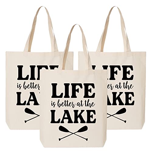 Tees & Tails Life Is Better At the Lake Canvas Multipurpose Tote Bag Reusable All-Natural Gift Bag With Gusset