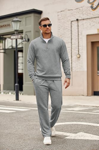 COOFANDY Men's Tracksuit 2 Piece Set Geometric Texture Quarter Zip Pullover Sweatshirt Athletic Running Sweatsuits2