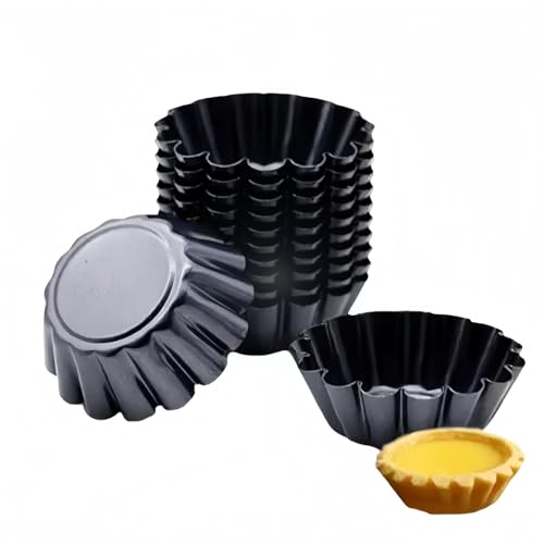 タルトパン8個セット | 耐久性があり、再利用可能なカーボンスチール製のノンスティックパン | ミニタルト、ケーキ、クッキー、プリン、チョコレートに最適 | オーブンと冷凍庫で使用できるベーキングツール
