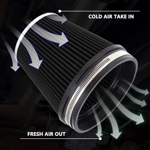 Muge Racing MG-OFI113-BLACK-SHORT 6 Inch 152 Mm High Flow Inlet Air Filter, Air Intake Cone Filter Replacement Performance Washable Clamp-On Dry thumb #2