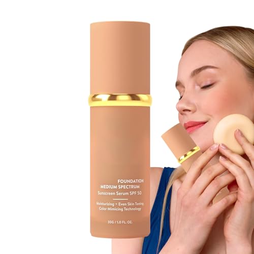 Base De Maquillaje Líquida 4 En 1 Que Cambia De Color, Prebase De Maquillaje De Espectro Ligero De Larga Duración Y Resistente Al Agua Para Pieles Maduras, FPS 50+, Hidratante, Cobertura Media