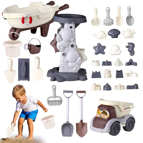 Juego De Juguetes De Playa - Kit De Juego De Arena Para 30 Piezas, Herramientas De Agua Y Nieve Al Aire Libre Incluye Pala De Bicicleta De Montaña, Reloj De Arena Oceánico, Equipo De Juego De