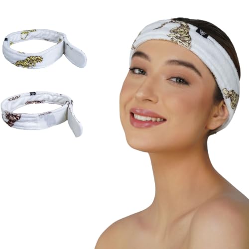 Rangoli Jaguar Facial Headbands for Women | Stretchable & Adjustable Skincare Headband for Spa, Yoga, Sports | Super Absorbent Multiuse Sweatbands for Women I Pack of 2 Peach & Beige Deal