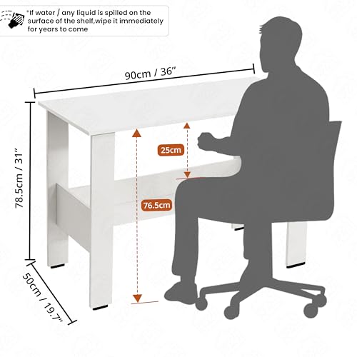 Image of About Space Study Table | Multipurpose Office Desk | Tables for Students & Adults | Engineered Wood Drawing Table | Table with Storage| Computer Table | Writing Table - (L90 x B50 x H78.5 cm - White)