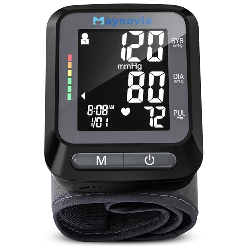 Maynovia Wrist Blood Pressure Monitor - Automatic Blood Pressure Cuff for Home Use, Digital BP Monitor Wrist with Large Backlit Display, BP Cuff Wrist for Adults, 2x60 Memory, Fits 5.3\"-8.5\"